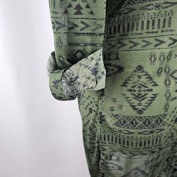 Women's Green Aztec Print Long Sleeve Button Front Shirt Dress Size Small - Picture 6 of 13